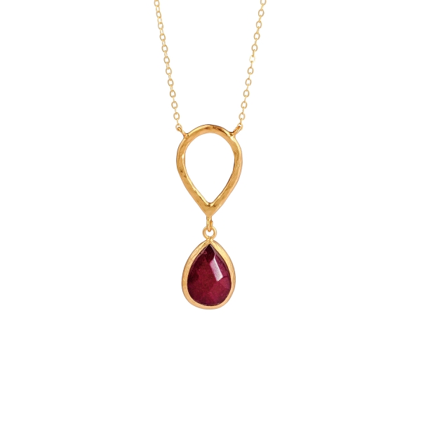 Necklace made from brass, goldplated, red Jade